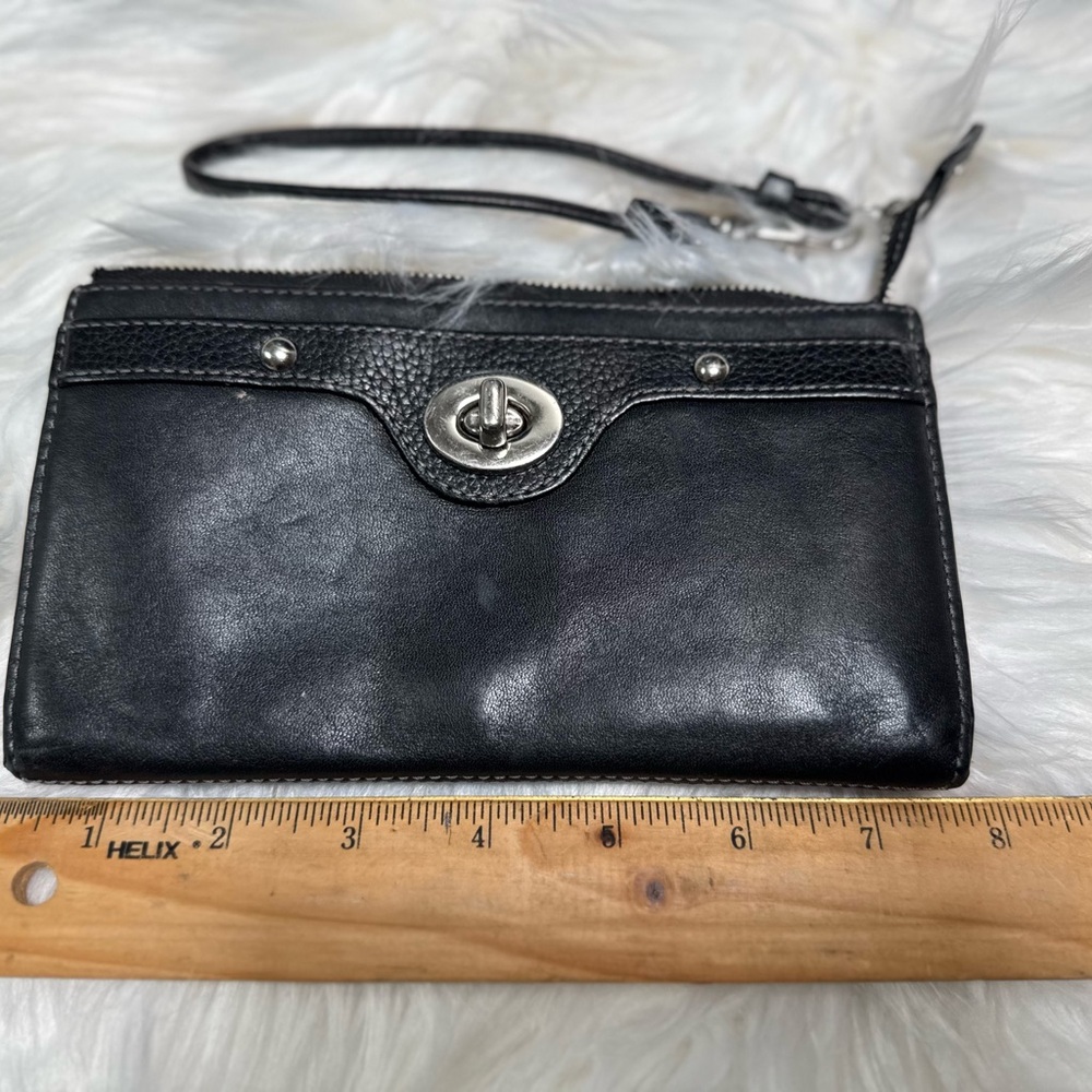 Coach Black Leather Wristlet with Silver Accents